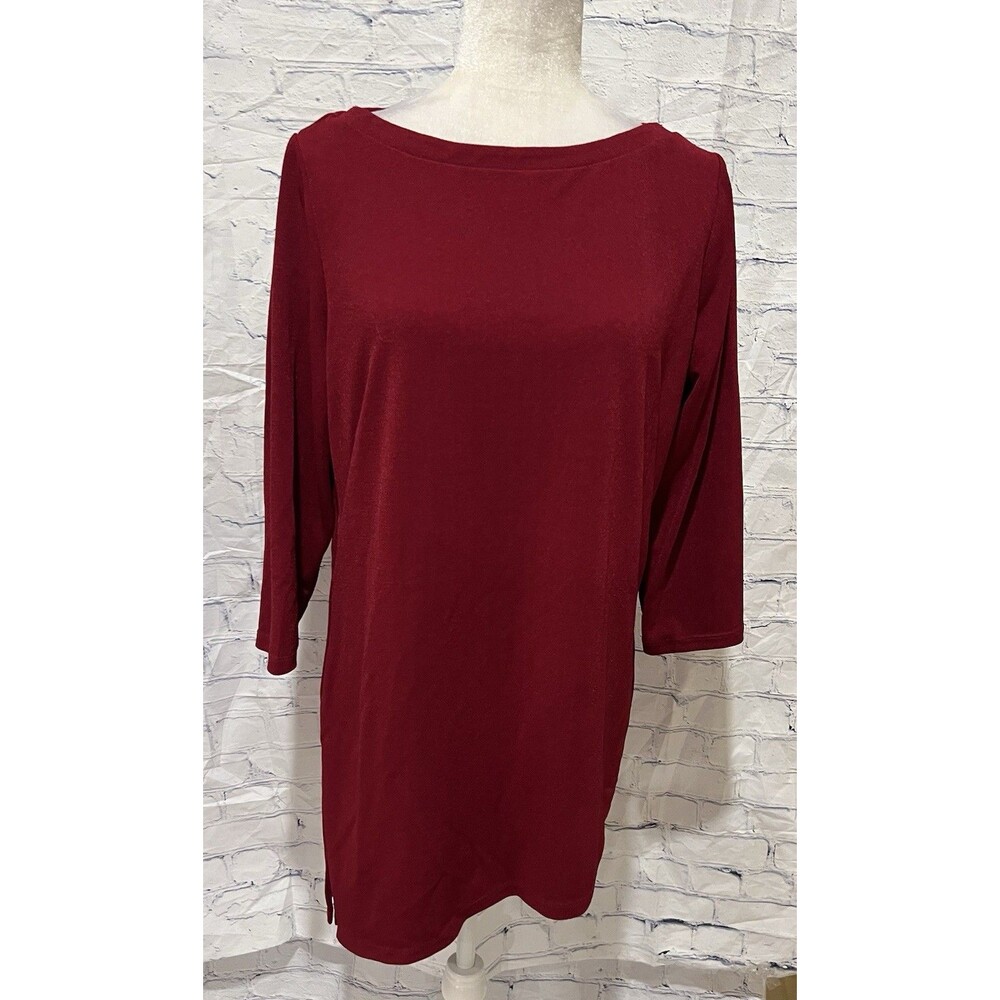 Susan Graver Essentials Passport Red Asymmetrical Long Sleeve Top size Medium